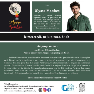 18 juin 2025, à 19h - Apéro Gombro avec Ulysse Manhes :